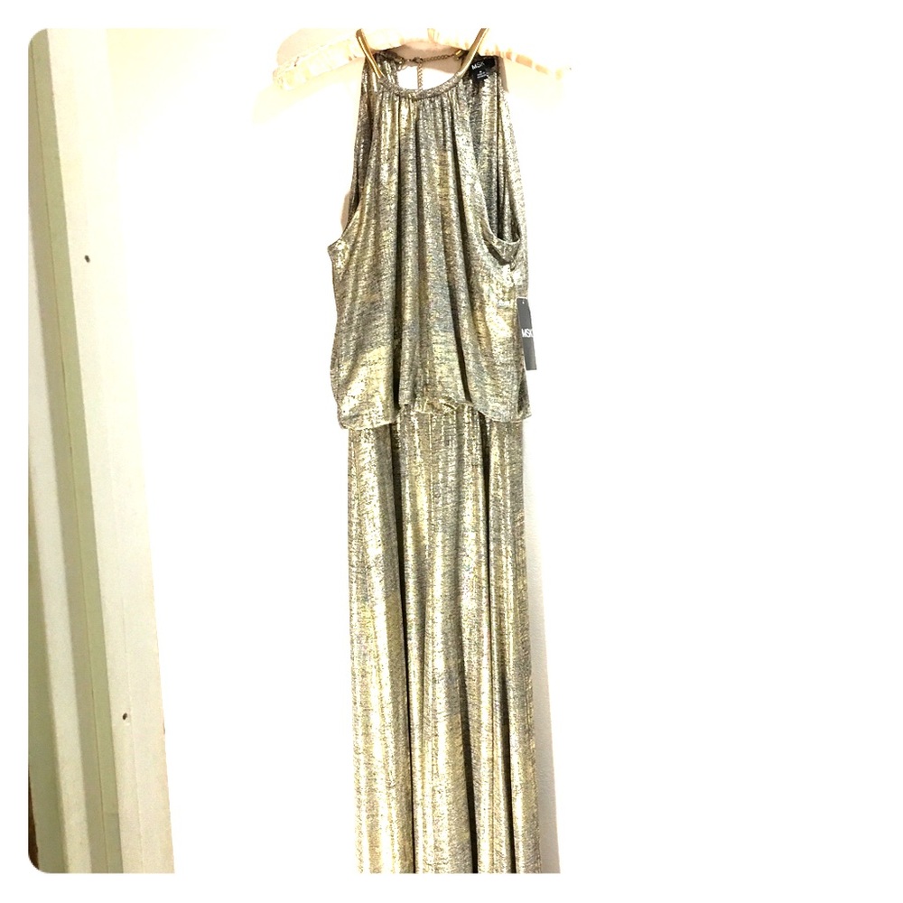 MSK formal gold silver lame halter palazzo pants
